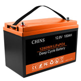 CHINS LiFePO4 Battery 12V 100AH Lithium Battery - Built-in 100A BMS with Low-Temp Protection, 2000~5000 Cycles, Perfect for Trol