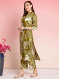Anni Designer Women'S Rayon Blend Straight Printed Kurta With Pant (Tomsk Mehandi_S_Mehandi_Small),Mehandi,S,Rayon Blend,Anarkali,