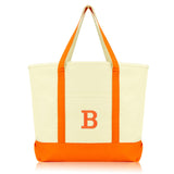 DALIX Initial Tote Bag Personalized Monogram Orange Zippered Top Letter B