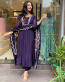 Anni Designer Women'S Rayon Blend A-Line Printed Kurta With Pant & Dupatta (Vanisri Begani_S_Begani_Small),Begani,S,,,