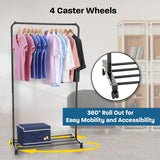 Heavy Duty Rolling Garment Rack with Adjustable 5-Tier Shoe Storage, Black