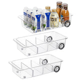Attelite 3 Pack Fridge Organizer on Wheels,Roll Out Refrigerator Organizers and Storage Clear Design with Dividers,Upgrade Thick