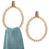 2 Pcs Handmade Boho Towel Ring Rustic Wooden Bead Hand Towel Rack Stand Holder Wall Mounted Boho Bathroom Accessories Rustic Bat