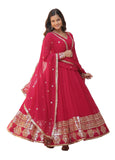 Fashion Basket Women's Multi Georgette Anarkali kurta set with Duptta For Women (Pink, L)