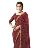 Satrani Womens Bandhani Printed & Lace Chiffon Saree With Blouse(2202Sr872_Maroon1)