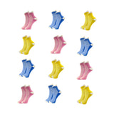 Xjarvis Mexico Women'S Ankle Socks - Half Terry Cushioned Sole Breathable Combed Cotton Odour-Free - For Running Gym Sports & Everyday Wear - Pack Of 3/6/9/12 (Blue Yellow Pink),Pack of 12,,B0DNB39VX1