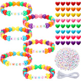 Highergo 1200 Pcs Mother's Day Bracelet Heart Beads Making Kit Letter Beads DIY with 944 Inch Elastic Cord Sweet Heart Charms fo