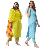 Anni Designer Women'S Cotton Blend Printed Straight 3 Pack Of Combo (2 Set) (Cmb-Lcky-431_Multicolor_Small),Multicolour,S