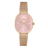 Timex Analog Watch For Women With Pink Square Dial & Rose Gold Stainless Steel Mesh Bracelet Band Water Resistant Women'S Wrist