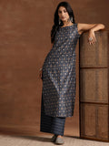 Libas Womens Printed Silk Blend Straight Kurta With Palazzos Blue L 36808