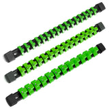 Reniteco Socket Organizer Drive ABS Tools - Green Socket Holder, Premium Quality 3 Pieces Socket Holders Kit 1/4-Inch x 16 Clips
