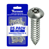 Fastenere #8 x 3/4 Button Head Torx Security Sheet Metal Screws Stainless Steel Tamper Resistant, Qty 25 Number 8 Size x 3/4 L