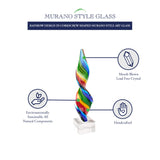 Murano Style Art Glass Rainbow Design In Corkscrew Shaped 12 Tall Centerpiece Including The Crystal Base