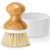 SUBEKYU Bamboo Dish Brush, Kitchen Dish Scrubber Brush with Soap Dispenser, Natural Wooden Dishwashing Brush for Cleaning Dishes