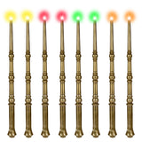 Light Up Magic Wizard Wand with 4 Color Lights & Sound - Set of 8 Illuminating Witch Sorcerer Toys for Kids Cosplay Party, Golde