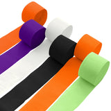 6 Crepe Paper Streamers Rolls, 492ft Black Orange Purple Green and White Streamers Party Supplies for Halloween Theme Horror Par