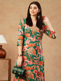 Anni Designer Women'S Cotton Blend Straight Printed Kurta With Palazzo (Chinki Green-Nw_Xl_Green_X-Large),Green,XL,Cotton Blend,Chinki Green-NW_1511,Kurta, Pants