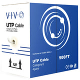 VIVO 500ft Bulk Cat6 Wire, CCA Ethernet Cable, 23 AWG, UTP Pull Box, LAN Network, Gray, CABLE-V006