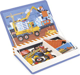 Janod - Magn ti'Book Construction Site Vehicles - Magnetic Educational Game 50 Magnets + 18 Models - Cardboard Children's Toy -