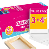 AUREUO Mini Stretched Canvas - 3x4 Inch/24 Pack - 2/5 Inch Profile Small Square Canvas - Gift Set Bulk Pack Canvases for Acrylic