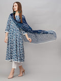 Gosriki Women'S Cotton Blend Anarkali Printed Kurta With Pant & Dupatta (Yutika Blue-Nw-Gs_M_Blue_Medium),Blue,,B0CFFFST9Z