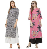 Anni Designer Women'S Multi-Coloured Crepe Straight Calf Length Ethnic Printed Kurti(Pack Of 2)(Kurti-Combo-204_S_1-Multi-Coloured),Multicolour,S