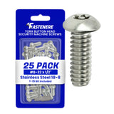 Fastenere Torx Security Machine Screws 832 x 1/2 (25Pack) Stainless Steel, TamperResistant, Button Head Screws, Bolt Screw