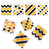 Black Orange Cellophane Treat Bags, 100 Pcs Cookie Bags with Seal, Plastic Polka Dot Stripes Self Sealing Cookie Candy Gift Good