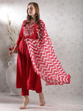 Anni Designer Women'S Rayon Blend Anarkali Embroidered Kurta With Pant & Dupatta (Varalaxmi Red-Vks02_Xxl_Red_Xx-Large),Red,2XL,Rayon Blend,Anarkali,