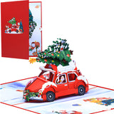 Christmas Pop Up Card, Cool 3D Red Car with Christmas Tree & Santa Scene, Festive Holiday Greeting Card for Xmas Gifts, Thanksgi