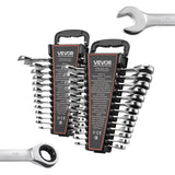 VEVOR Combination Wrench Set, 26-Piece SAE and Metric, 72 Teeth, Cr-V Steel Ratcheting Wrench Set, with Rack Organizer, Open End