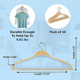 Wooden Suit Hangers with Bowed Contoured Shoulders, Natural Wood Finish