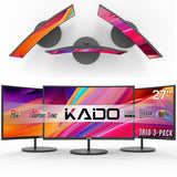 Kado Triple Monitor Setup - 3-Pack 27 Curved 1920x1080 Computer Monitor 1500R 75Hz VESA Mount HDMI Office Gaming Hybrid Built-in