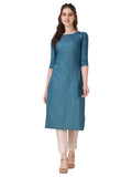 Wedani Women'S Cotton Round Neck Casual Wear Straight Kurta (Krt509) Blue,BLUE,XL