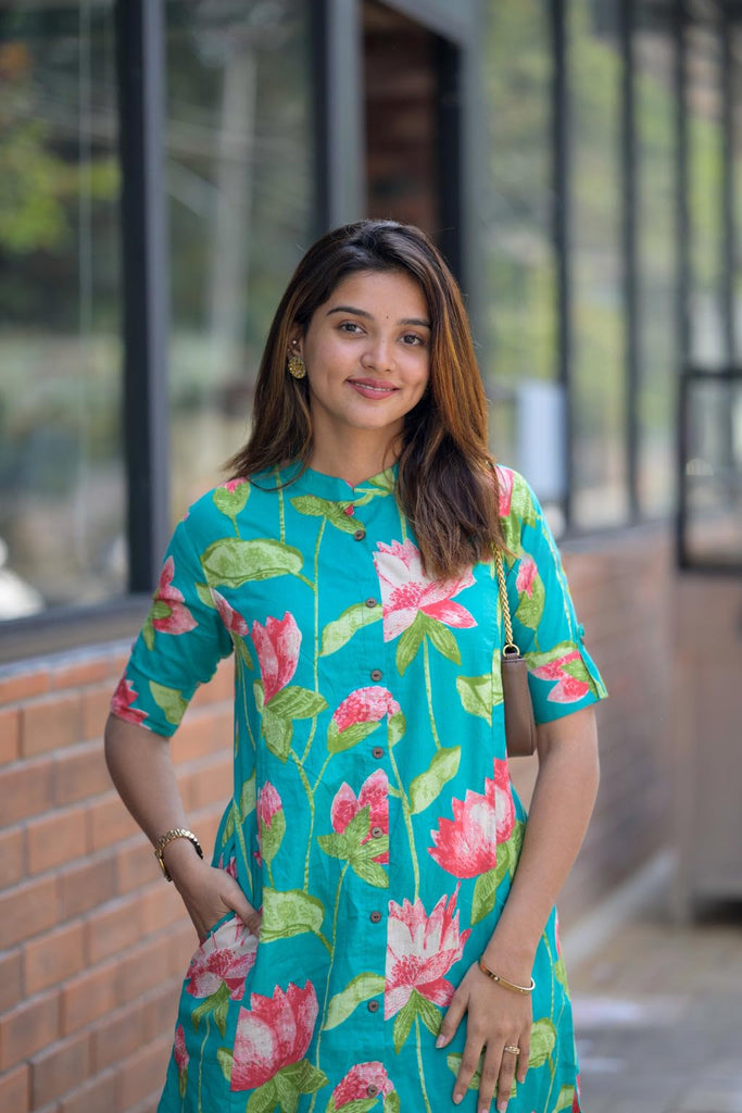 Anni Designer Women'S Rayon Viscose Straight Printed Kurta With Pant (Ladat Green-Vks01_M_Green_Medium),Green,M,,,