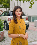 Anni Designer Women'S Rayon Viscose Printed A-Line Kurta With Pant (Barkat Yellow-Vks02_M_Yellow_Medium),Yellow,M,,,