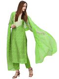 Anni Designer Women'S Cotton Blend Straight Printed Kurta With Pant & Dupatta (Doremi Parrot_S_Light Green_Small),Light Green,S