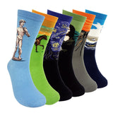 Famous Painting Art Printed Mens Dress Socks Hsell Crazy Patterned Fun Crew Cotton Socks 6 Pack (C2), One Size