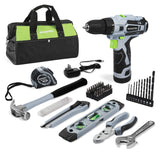 WORKPRO 12V cordless Drill Driver and Home Tool Kit, Hand Tool Set for DIY, Home Maintenance, 14inch Storage Bag Included