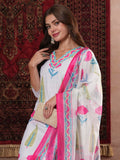 Anni Designer Women'S Rayon Blend Straight Printed Kurta With Pant & Dupatta (Ziggi White-Vks01_Xl_White_X-Large),White,XL,,,
