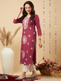 Gosriki Women'S Cotton Blend Chikankari Embroidered Straight Kurta (Sk12 Wine-Gs_Xl_Wine_X-Large),Wine,,B0CHSDHNF9