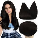 Full Shine Tape in Hair Extensions Natural Tape in Extensions 10 Inch Color 1B Black 20 Pcs Seamless Soft Remy Hair Extensions T