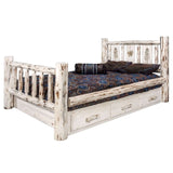 Montana Collection Twin Storage Bed W/Laser Engraved Pine Design, Ready To Finish