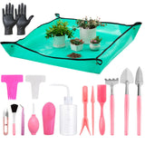 Melphoe 25Pcs Mini Garden Hand Transplanting Succulent Tools Set, 39.4 Thickened Repotting Mat & Plant Tag, Miniature Planting I