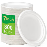 GREENESAGE 300 Pack Paper Plates Bulk, 7 inch Small Paper Plates, 100% Compostable Plates Eco Friendly Disposable Plates, White
