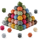 HHCFAST 96Pcs Hexagon Silicone Beads, 14mm Polygon Silicone Beads for Keychain Making, Pens and Bracelet Making(Multicolor Deep)