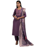 Libas Womens Woven Design Silk Blend Straight Kurta With Salwar And Dupatta