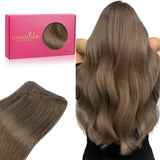 WENNALIFE Sew in Hair Extensions Real Human Hair, 20 Inch 100g Light Ash Brown Machine Weft Remy Hair Hand Tied Weft Straight Ex