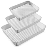 Baking Pans Set of 3, E-far Stainless Steel Sheet Cake Pan for Oven - 12.5/10.5/9.4Inch, Rectangle Textured Pan Tray Set for Las