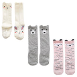 Syga 3 Pairs Baby Cartoon Animal KneeHigh Socks Soft Cotton Long Socks For Kids 02 Years (White, Pink, Grey)